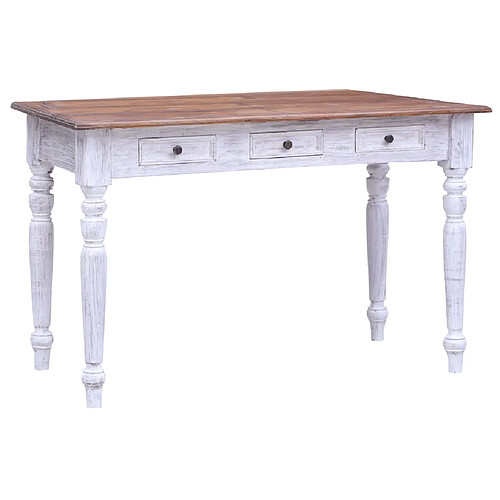 vidaXL Bureau avec tiroirs blanc 117x57x75 cm bois d'acajou massif