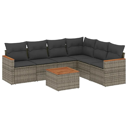 Maison Chic Salon de jardin avec coussins 7 pcs | Ensemble de Table et chaises | Mobilier d'Extérieur gris résine tressée -GKD39189