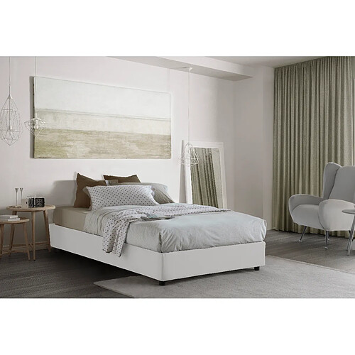 Autrement Talamo Italia Silvia lit queen size avec conteneur, Made in Italy, en tissu amovible, 120x190 cm, avec ouverture frontale, Blanc.