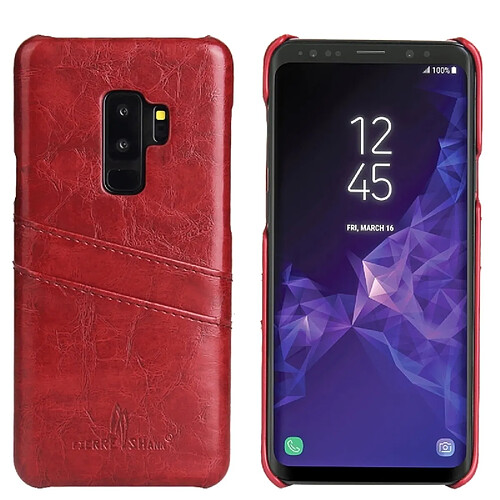 Wewoo Etui en cuir Fierre Shann Retro Oil en cire PU pour Galaxy S9 +, avec emplacements pour cartes (rouge)