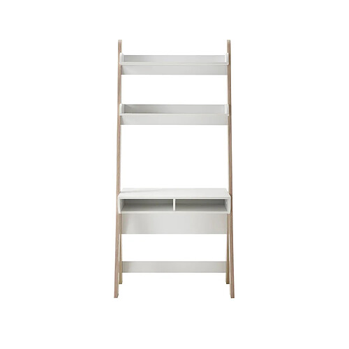 Pegane Bureau coloris blanc / chêne - Longueur 85 x hauteur 71-181 x profondeur 48 cm