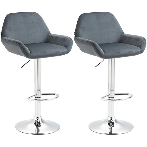 Decoshop26 Lot de 2 tabourets de bar repose-pieds en forme d'arc en métal chromé assise en velours gris foncé 10_0004031