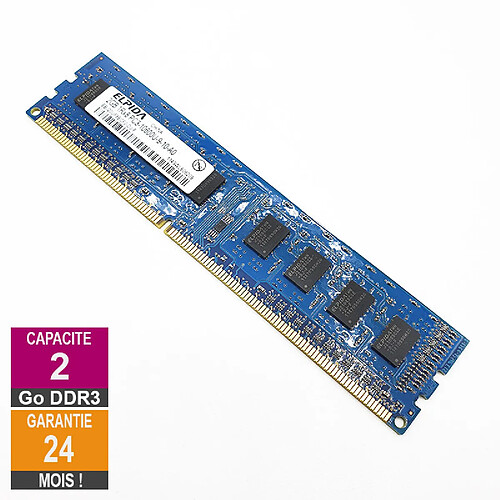 Barrette Mémoire 2Go RAM DDR3 Elpida EBJ20UF8BCF0-DJ-F DIMM PC3-10600U 1Rx8 · Reconditionné