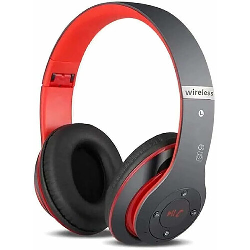 Vendos85 Casque Bluetooth sans Fil, stéréo Pliables Hi-FI Écouteurs avec Microphone intégré Micro SD/TF FM rouge noir