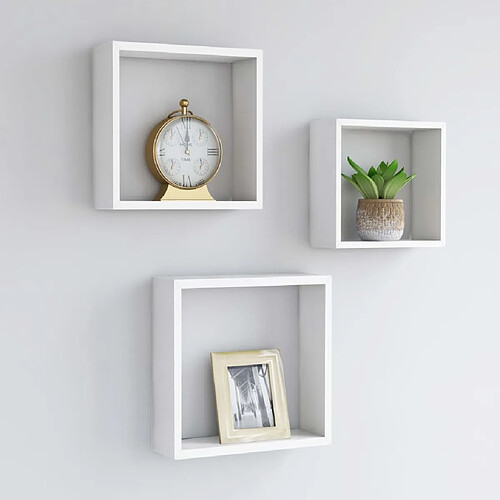 Maison Chic Lot de 3 Étagères murales,Étagère Rangement flottate sous forme de cube Blanc MDF -MN87351