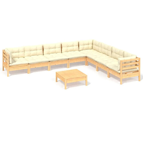 Maison Chic Salon de jardin 9 pcs + coussins - Mobilier/Meubles de jardin - Table et chaises d'extérieur crème Bois de pin solide -MN85596