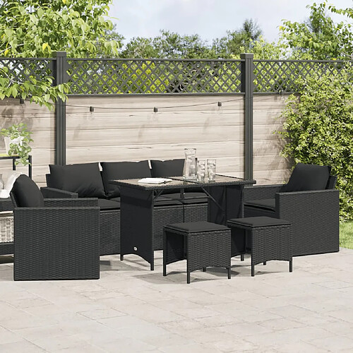 vidaXL Salon de jardin 6 pcs avec coussins noir résine tressée