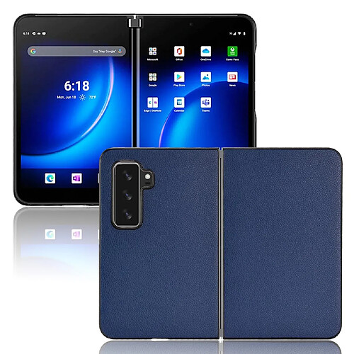 Coque en TPU + PU anti-scratch, texture litchi, bleu foncé pour votre Microsoft Surface Duo 2