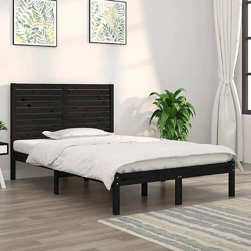 vidaXL Cadre de lit sans matelas noir 135x190 cm bois massif