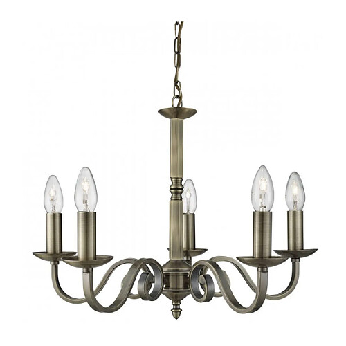 Searchlight Chandelier sans abats jours Richmond Laiton antique 5 ampoules 94cm