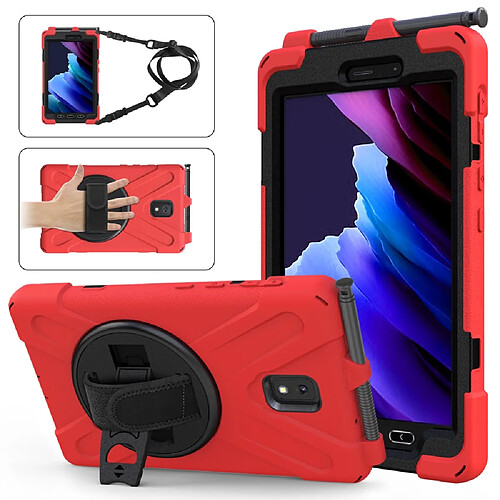 Coque en TPU + Silicone avec béquille pivotante à 360° et fente pour stylo rouge pour Samsung Galaxy Tab Active 3 T570/T575/T575N/T577