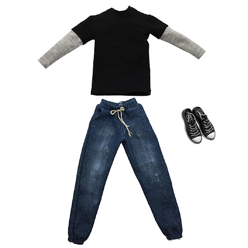 1/6 Échelle Homme Vêtements Noir Long T-shirt Jeans Toile Chaussures Set Pour 12 '' Action Figure