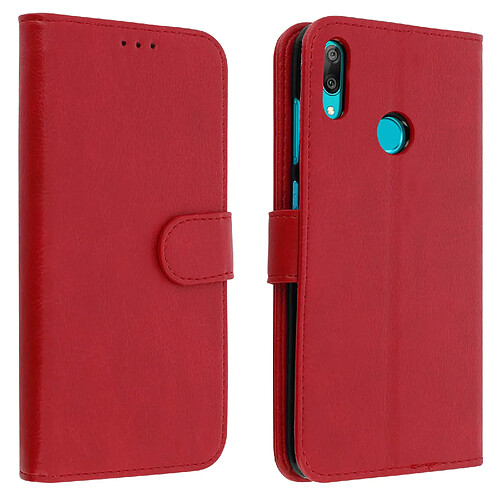 Avizar Étui Huawei Y7 2019 Espace de rangements Fonction Stand Flip Book Cover Rouge