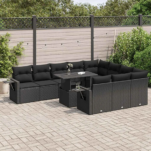 vidaXL Salon de jardin 11 pcs avec coussins noir résine tressée