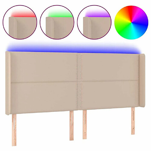 Maison Chic Tête de lit moderne à LED lumineuse pour chambre - Décoration de lit Cappuccino 163x16x118/128 cm Similicuir -MN28569