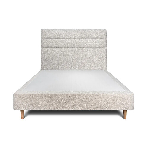 Sommeil de plomb Lit 160x200cm avec tête de lit lignes bouclette et sommier tapissier beige - Hauteur totale : 35cm