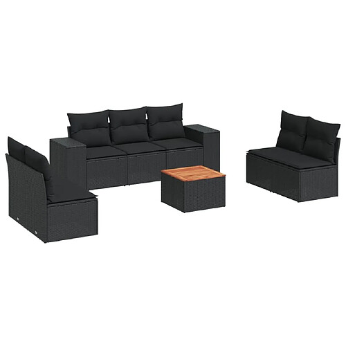 Maison Chic Salon de jardin 8 pcs avec coussins | Ensemble de Table et chaises | Mobilier d'Extérieur noir résine tressée -GKD15871