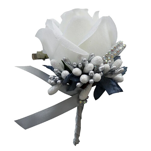 Stimulation Broche Fleur Rose Épingle De Corsage Mariage Blanc et Gris Argent