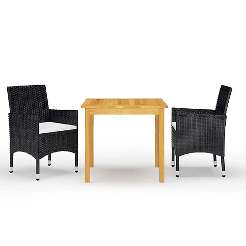 Salle à manger de jardin 3 pcs,Table et chaise à dîner Noir -MN17572