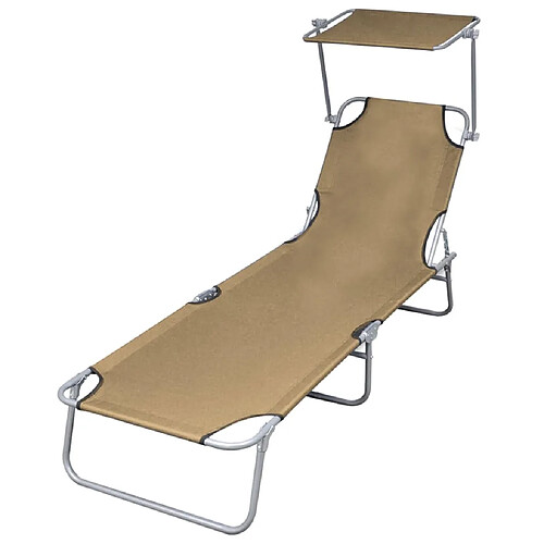 Helloshop26 Transat chaise longue bain de soleil lit de jardin terrasse meuble d'extérieur pliable avec auvent acier taupe 02_0012813