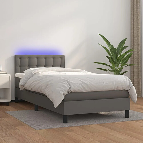 Sommier à lattes et LED,Cadre à lattes de lit avec matelas pour Adulte Gris 100x200 cm -MN21544