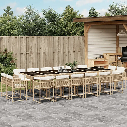 vidaXL Ensemble à manger de jardin et coussins 17 pcs beige