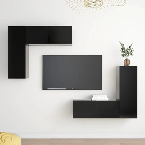 vidaXL Ensemble de meubles TV 4 pcs Noir Bois d'ingénierie