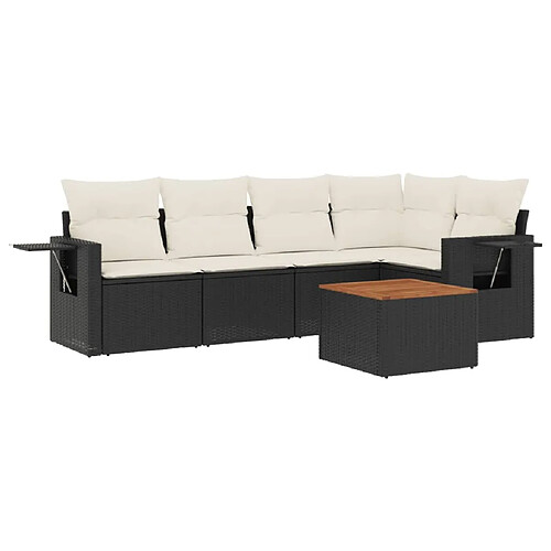 Maison Chic Salon de jardin 6 pcs avec coussins | Ensemble de Table et chaises | Mobilier d'Extérieur noir résine tressée -GKD50361