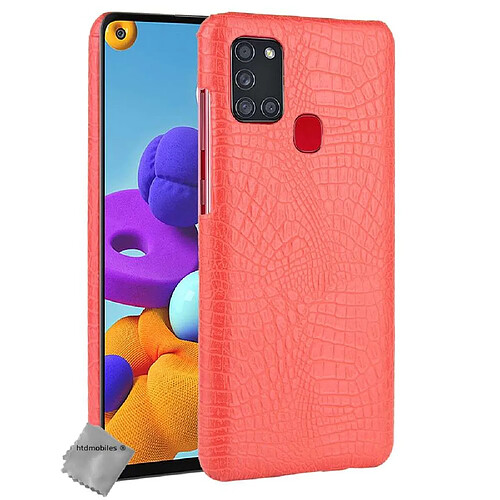 Htdmobiles Coque rigide simili cuir crocodile pour Samsung Galaxy A21s + verre trempe - ROUGE