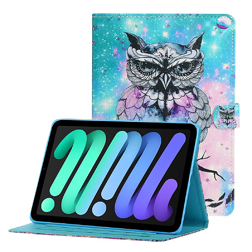 Etui en PU fermoir magnétique, antichoc, avec support et porte-cartes hibou pour votre Apple iPad mini (2021)