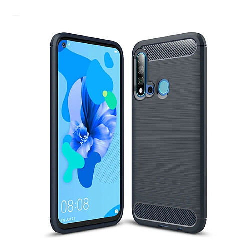 Wewoo Coque TPU en fibre de carbone à texture brossée pour Huawei Nova5i / P20 Lite 2019 bleu marine