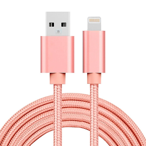 Wewoo Câble or rose pour iPhone X / 8 & 8 Plus / 7 & 7 Plus / 6 & 6s & 6 Plus & 6s Plus / iPad 2m 3A style métallique tissé tête Lightning à de données / chargeur USB,