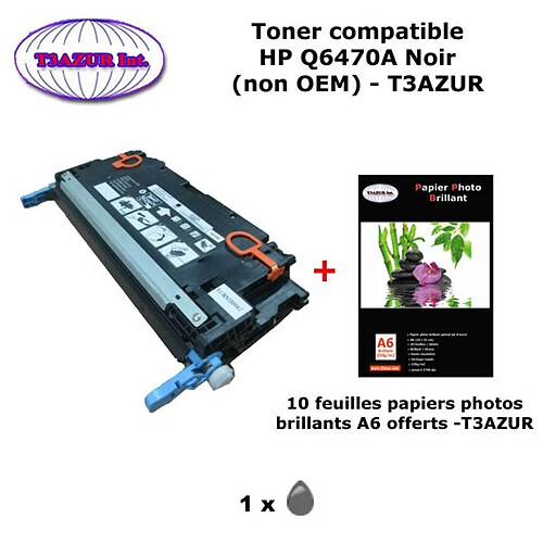 Toner générique HP Q6470A pour HP Color LaserJet 3800, 3800DN Noir + 10f papiers photos A6 -T3AZUR