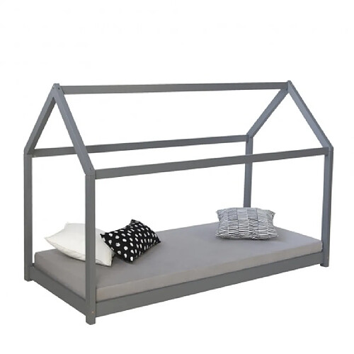 Homestyle4U Lit cabane enfant en bois gris 90 x 200cm