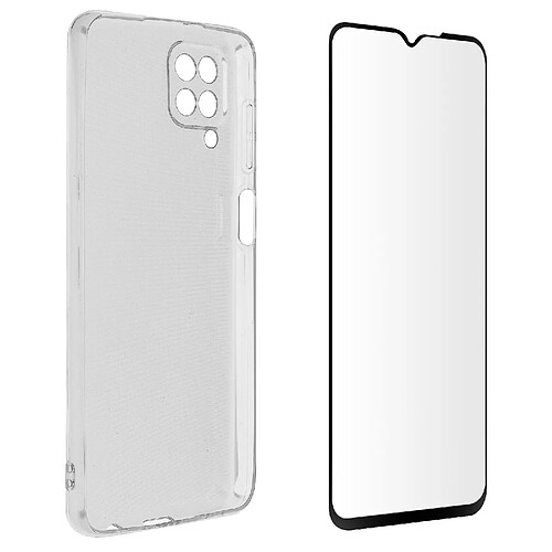 Avizar Coque Samsung Galaxy A12 Souple et Film Verre Trempé 9H Transparent noir