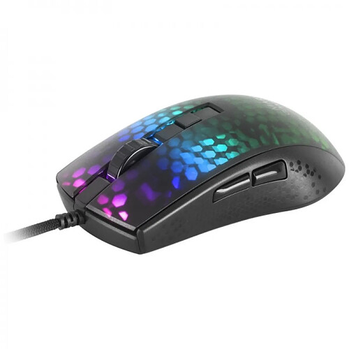 Souris de jeu ultralégère Mars Gaming MMR - 58 g - Éclairage RVB 16,8 M - Capteur optique 12800 DPI - Commutateurs mécaniques Huano - Câble paracorde plume - Couleur noire