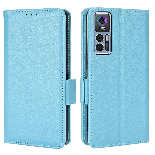 Etui en PU texture litchi, double fermoir magnétique avec support, bleu clair pour votre TCL 30 4G/5G/TCL 30 +