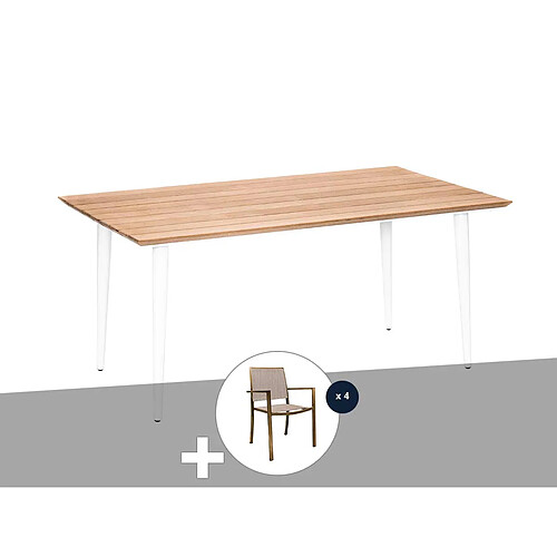 Ensemble repas table de jardin rectangulaire en bois teck Maldives avec 4 fauteuils Santorin - Jardiline