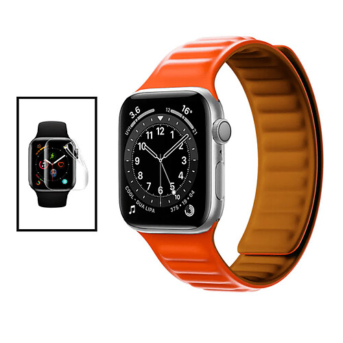 PHONECARE Kit Bracelet Magnetic SmoothSilicone + Film de Hydrogel pour Apple Watch Series 9 - 41mm - Orange