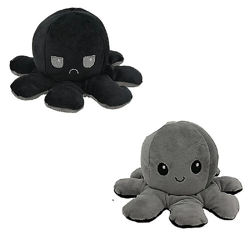 Universal Flip peluche belle poupée en peluche, jouet réversible de simulation douce (noir / gris)