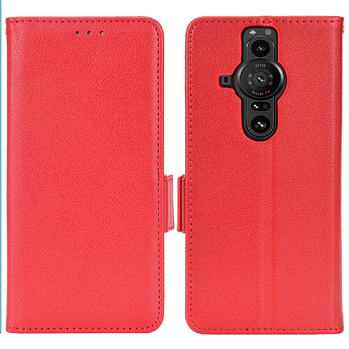 Etui en PU texture litchi, fermeture aimantée avec support rouge pour votre Sony Xperia Pro-I