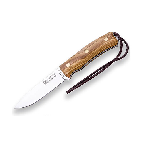 Couteau de chasse sportive Joker "Bushcrafter" CO120, étui en cuir brun, lame de 10,5 cm, mango olivier, outil de pêche, de chasse, de camping et de trekking