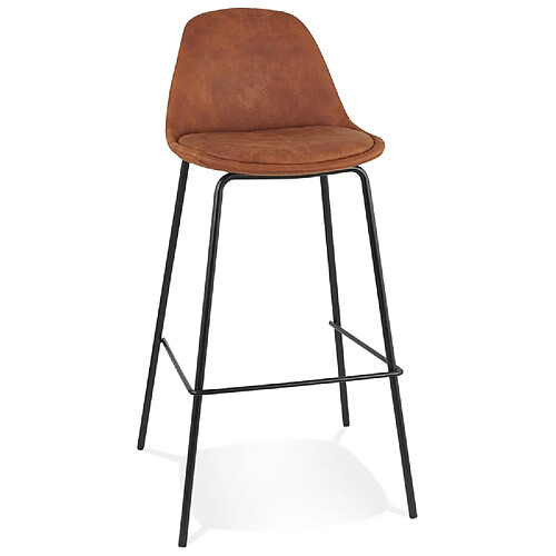 Alterego Tabouret de bar 'GIRON' en microfibre brun et pied en métal noir