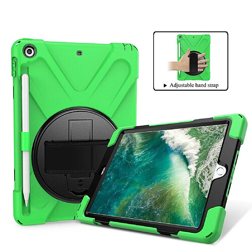 Coque en TPU Combo en forme de X avec dragonne et béquille pivotante à 360 degrés vert pour votre Apple iPad 9.7 pouces (2018)/(2017)