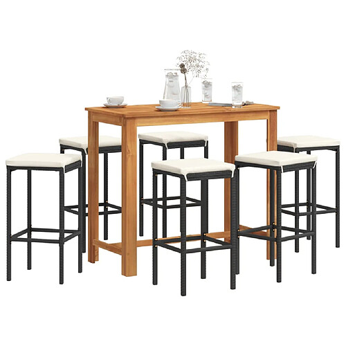 vidaXL Ensemble de bar de jardin 7 pcs noir bois massif acacia rotin