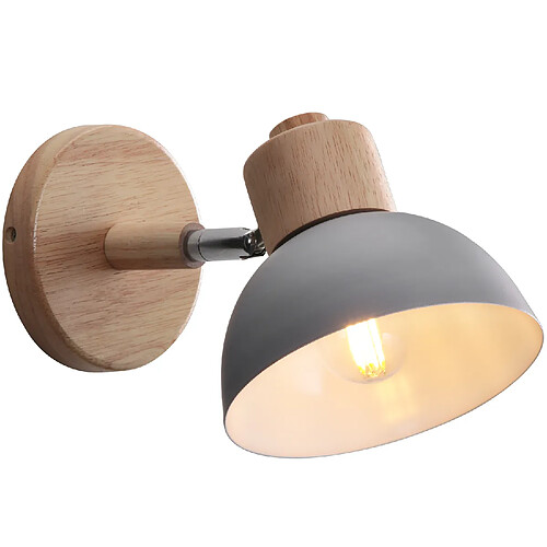 Stoex Ø15CM Applique Murale Rétro Moderne Applique Murale en Bois Et Métal Lampe Murale Simple, Angle Réglable, Pour Salon, Chambre À Coucher (Gris) E27