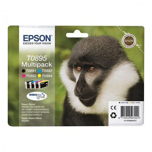 Cartouche d'Encre - Imprimante EPSON Multipack T0895 - Singe - Noir, Cyan, Magenta, Jaune (C13T08954020)