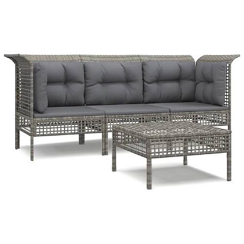 Maison Chic Salon de jardin 4 pcs + coussins - Mobilier/Meubles de jardin - Table et chaises d'extérieur Gris Résine tressée -MN31858