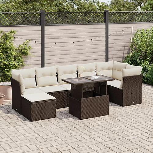 vidaXL Salon de jardin 8 pcs avec coussins marron résine tressée