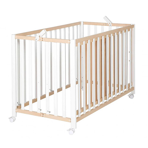 Roba Lit bébé pliant à barreaux hêtre et blanc Fold Up 60x120